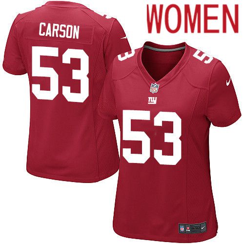 Women New York Giants #53 Harry Carson Nike Red Game NFL Jersey->women nfl jersey->Women Jersey